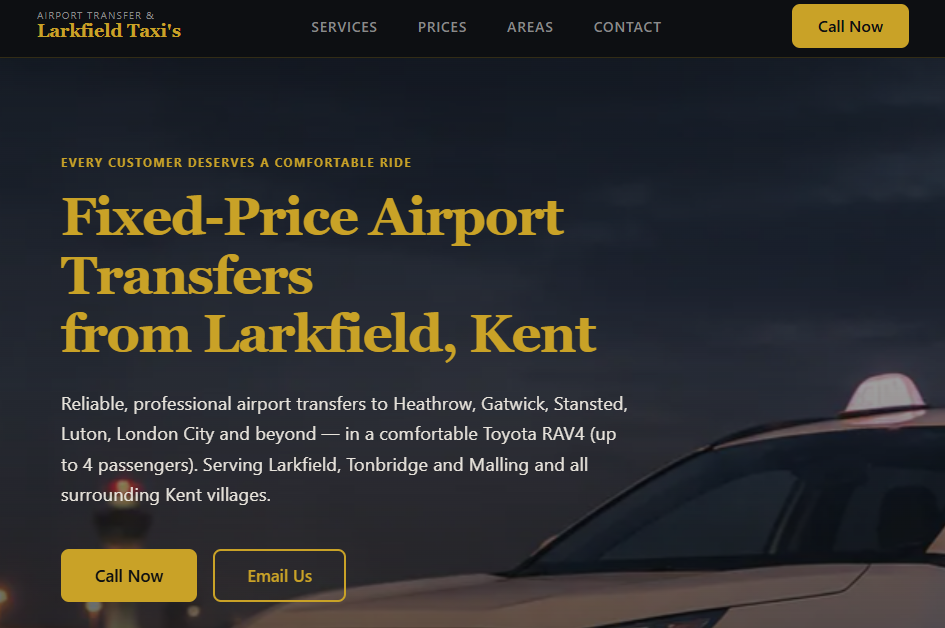 Larkfield Taxis — mobile-friendly taxi booking website designed and built by K.T Designs UK