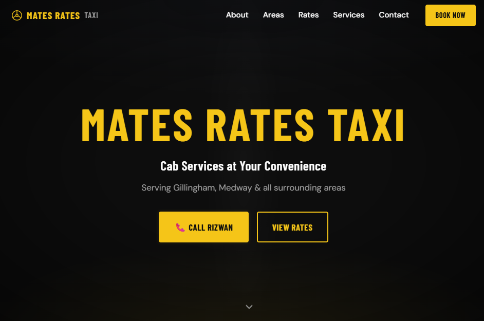 Mates Rates Taxis — fast loading mobile-first taxi website for a Gillingham taxi firm by K.T Designs