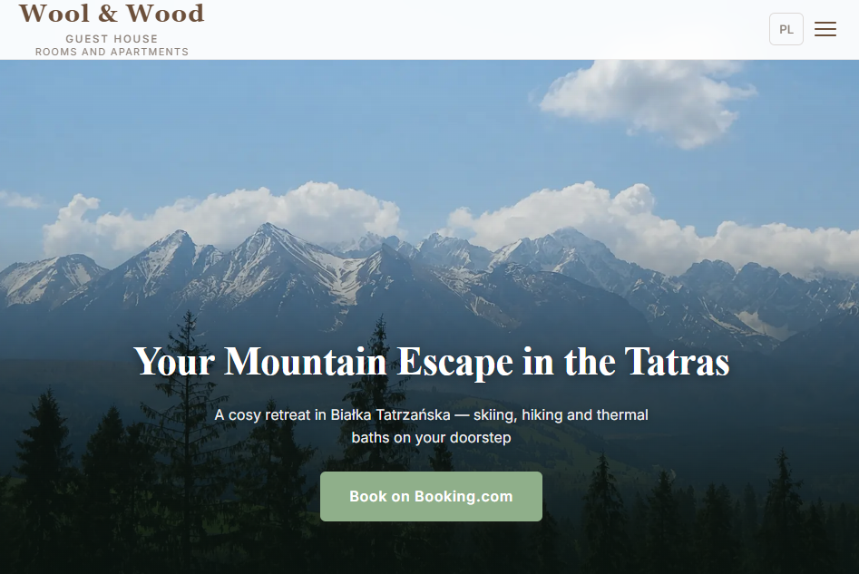 Wool and Wood Guest House — bilingual English and Polish brochure website built by K.T Designs