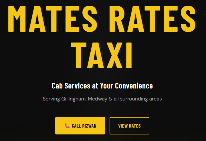 Screenshot of the Rizwan Taxi Services website homepage.